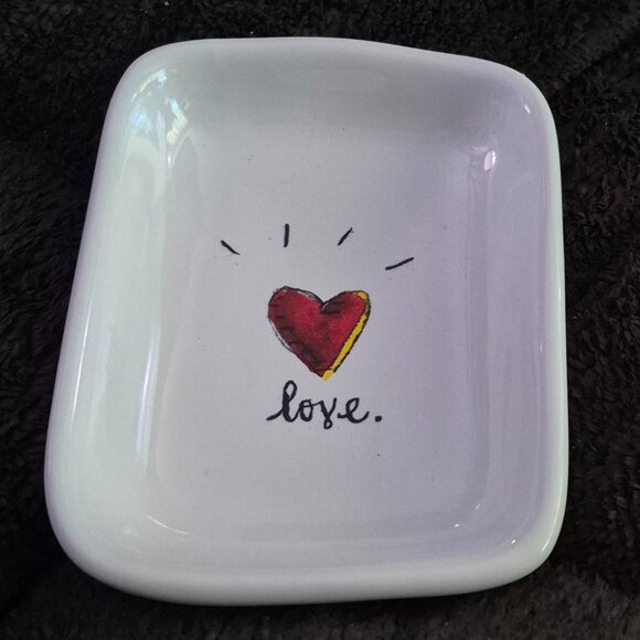 Rae Dunn LOVE White Black Red Ceramic Heart Trinket Dish by Magenta BRAND NEW!! - Picture 1 of 1
